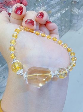 纯银黄水晶手链天然黄水晶纯银手链随型水晶手链兴亚福珠宝