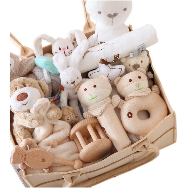 Newborn baby gift box Full moon meets gift wooden ratting toys