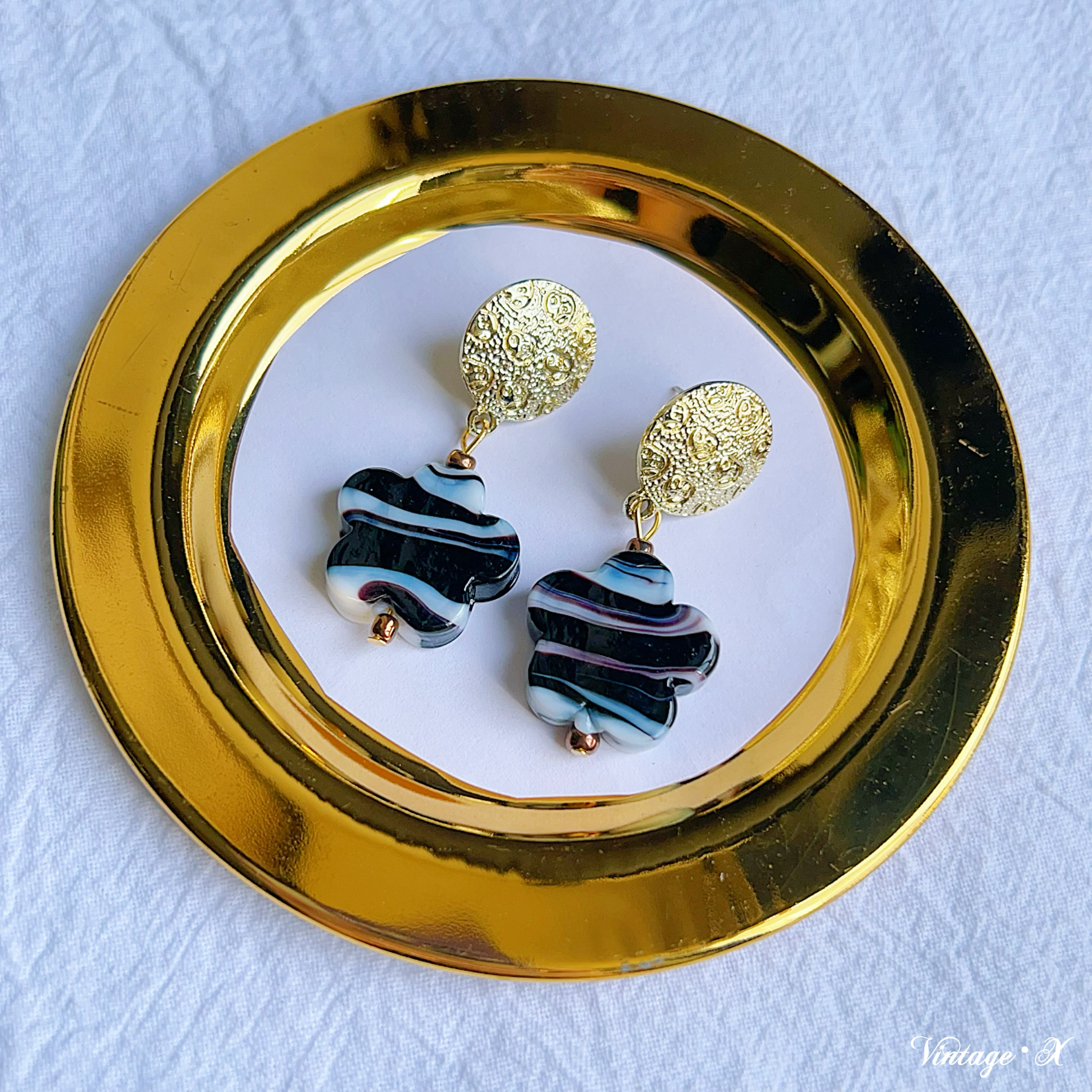 嬉皮少女植物系几何古法手工琉璃耳环S925银针个性百搭耳饰E1145 - 图2