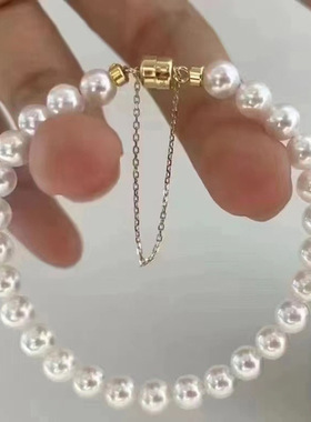 天然淡水白珍珠正圆无暇手串经典百搭吸铁扣时尚女士网络热销手串