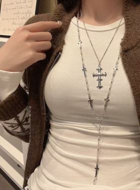 欧美简约高级感冷淡风十字架项链男女长款叠戴锁骨链原创系列配饰