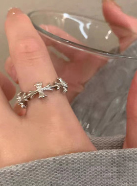 冷淡风银色十字架开口戒指女轻奢小众设计ins高级感个性情侣对戒