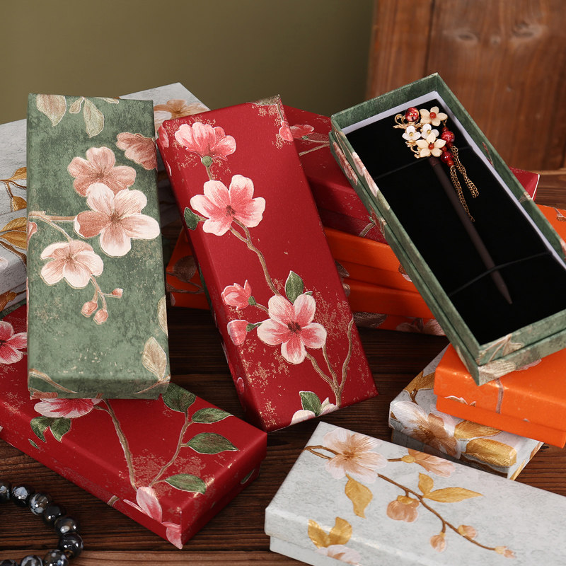 高级感桃花礼盒中国古风宋锦发夹收纳盒绒花发簪胸针饰品包装纸盒,淘宝优惠券,粉丝福利购,淘宝优惠卷