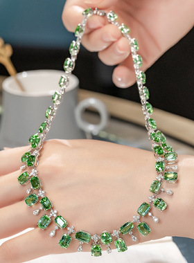 浅绿色锆石女士小清新森系项链仙