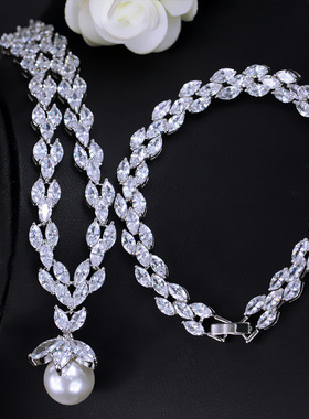 新娘锆石项链耳环套装婚纱礼服女
