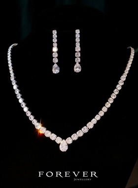 时尚V型锆石项链耳环手链戒指女