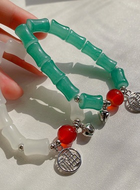 新中式仿玉髓竹节福牌手链女ins小众设计感复古手串网红闺蜜手饰