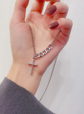 链条十字架项链ins新潮小众百搭个性拼接气质网红秋冬款毛衣链潮