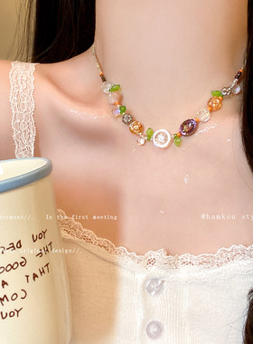 小清新森系氛围感花朵串珠项链女小众2026新款轻奢小众锁骨链配饰