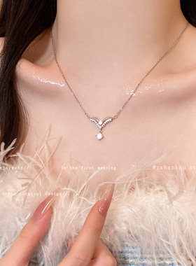精致高级感天使翅膀项链饰品女轻奢小众爆闪锆石流苏锁骨链项饰品
