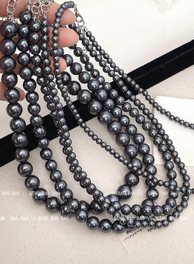 简约灰色珍珠毛衣链项链女时尚气质百搭高级感精致锁骨链项饰