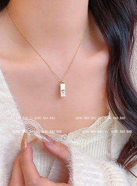 跨境新款长方形吊牌小众百搭女锆石铜简约项链配件义乌配饰品