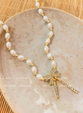 韩版时尚珍珠项链欧美简约蝴蝶吊坠东大门ins个性百搭小众项圈女