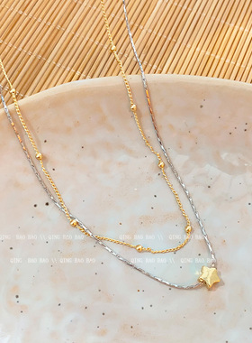 设计感金银双色叠戴星星项链女时尚百搭个性冷性风高级感项链
