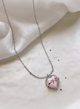 新款粉色爱心猫眼石锁骨链气质钛钢项链女甜美清新高级感项饰