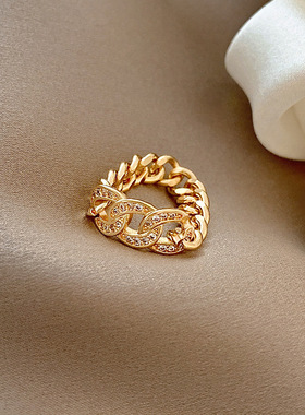 复古软链条镶锆石戒指ins法式叠戴指环气质冷淡风网红戒子女潮