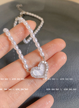 简约爱心珍珠毛衣链时尚气质小众百搭高级感项链女韩国设计感项饰