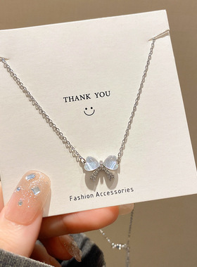 甜美蝴蝶结钛钢项链女轻奢小众设计感高级锁骨链网红百搭颈链配饰