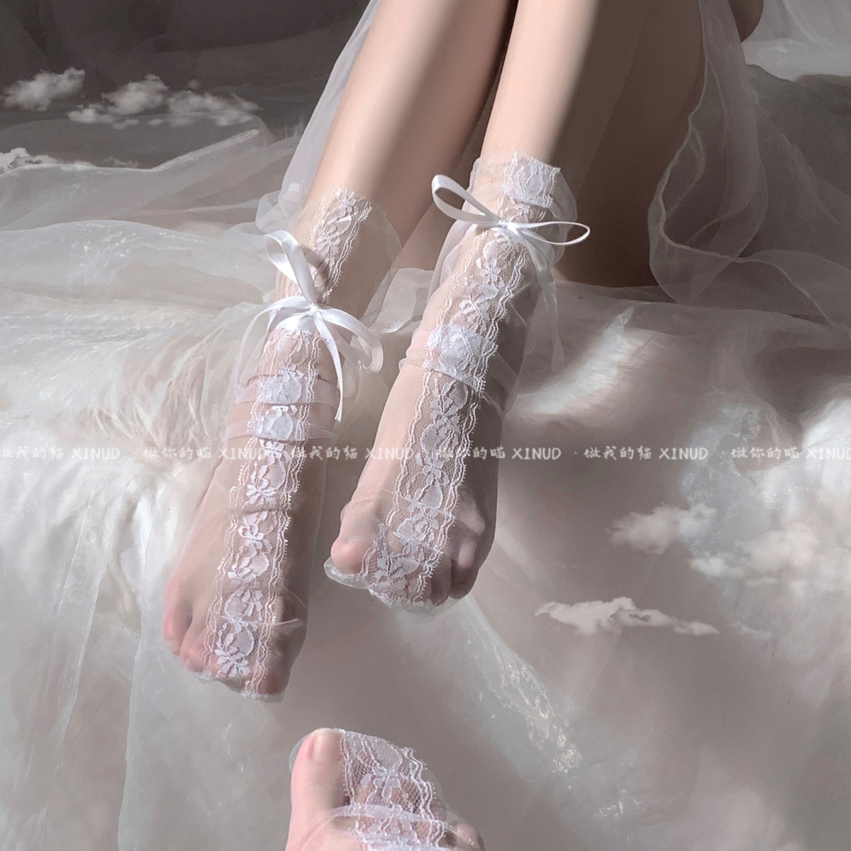 做你的猫：魅足~网纱蕾丝脚面系带甜美长袜洛丽塔日系情侣堆堆袜,淘宝优惠券,粉丝福利购,淘宝优惠卷