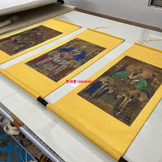 Three Qing Dynasty Pictures Yuanshi De Lingbao Tianzun Statue HD