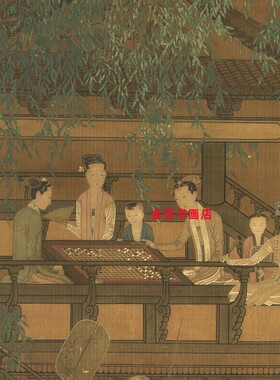 周文矩荷亭弈钓仕女图高清微喷
