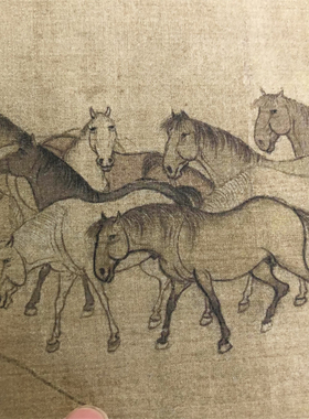 宋 李公麟 临韦偃牧放图卷万马图国画真迹微喷复制装饰画临摹装裱