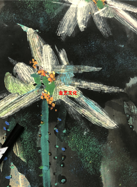 近现代国画 黄永玉 荷花图 竖幅装饰画粉彩画微喷复制艺术画稿