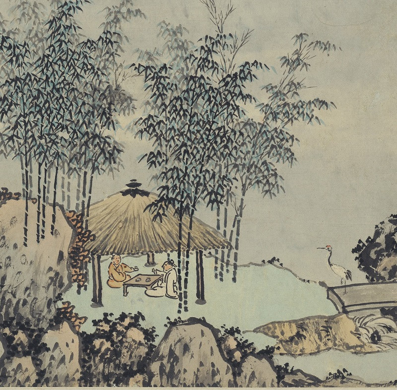 沈周 中秋赏月图 古代名家山水画人物国画真迹微喷复制装饰画临摹