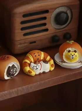摆件 日式猫咪面包食玩公仔潮玩INS咖啡店装饰树脂工艺品 DIY摆件