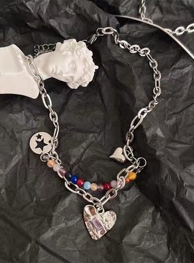 甜辣风爱心金属拼接项链
