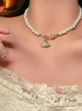 西太后土星项链女星球珍珠别针简约小众颈链配饰轻奢高级感锁骨链