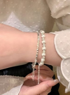满天星珍珠碎银子手链女款轻奢小众高级感手饰精致双层叠戴手串