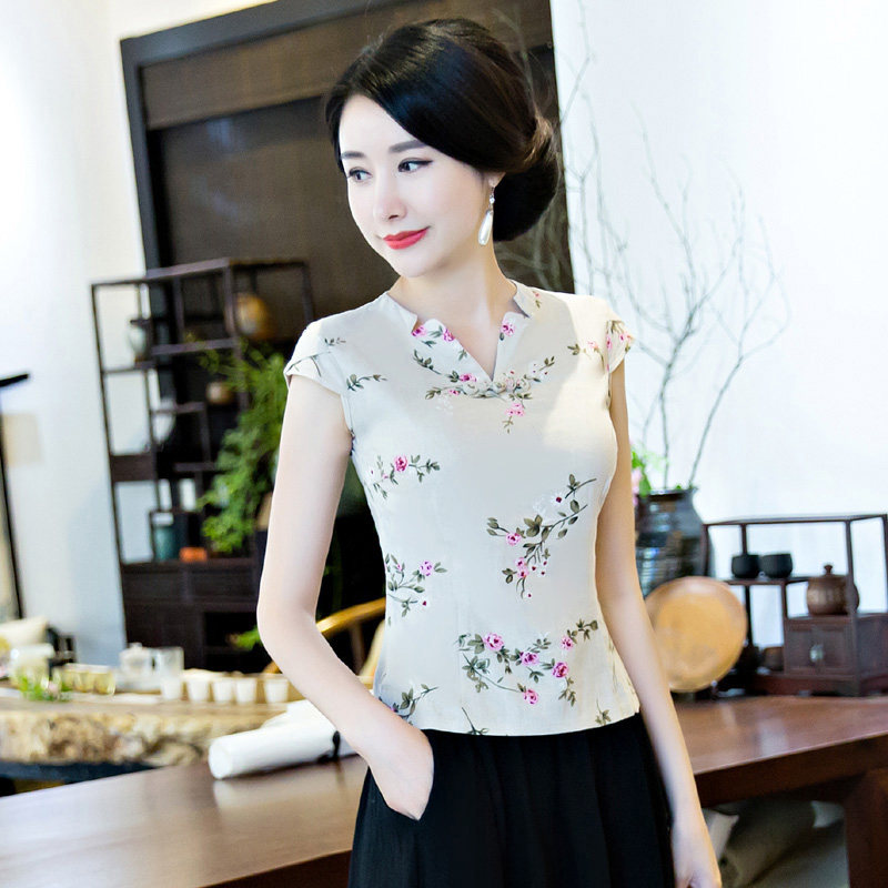 棉麻中式唐装茶服女修身短款夏汉服 coopular上衣