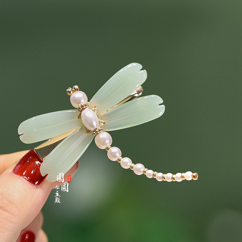 汉服小蜻蜓宝宝发夹头饰女童中式国风儿童旗袍发夹女孩古风发夹 - 图0