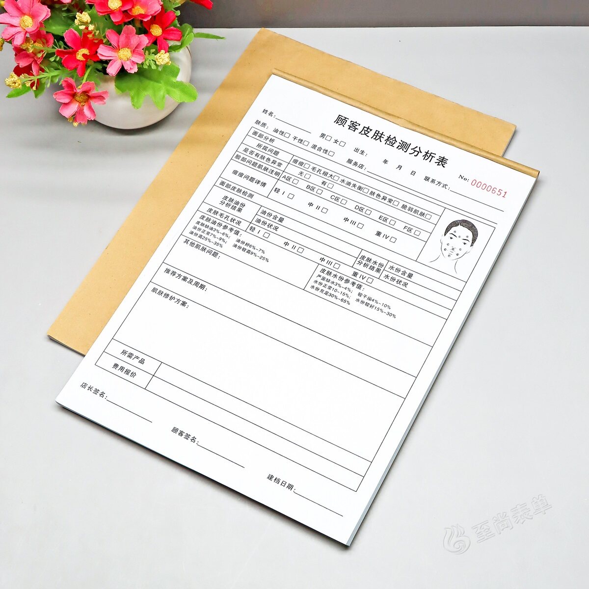 美容院客户皮肤测试分析表定制单联皮肤管理面诊表顾客问诊诊断表