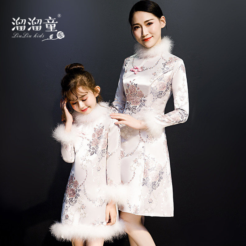 母女装中国风拜年服儿童唐装加厚装 溜溜童亲子装/亲子时装