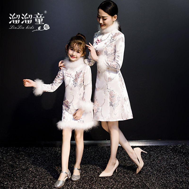 母女装中国风拜年服儿童唐装加厚装 溜溜童亲子装/亲子时装