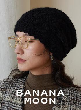 BananamoonINS风_超时髦手钩花苞提花喷毛ALPACA羊驼羊毛混纺冷帽