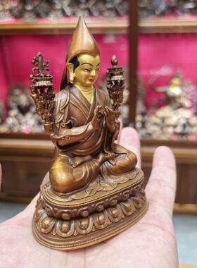 宗喀巴/阿卡巴/阿卡巴大师/萨巴/萨巴扎巴/洛桑扎巴/10cm红铜佛像