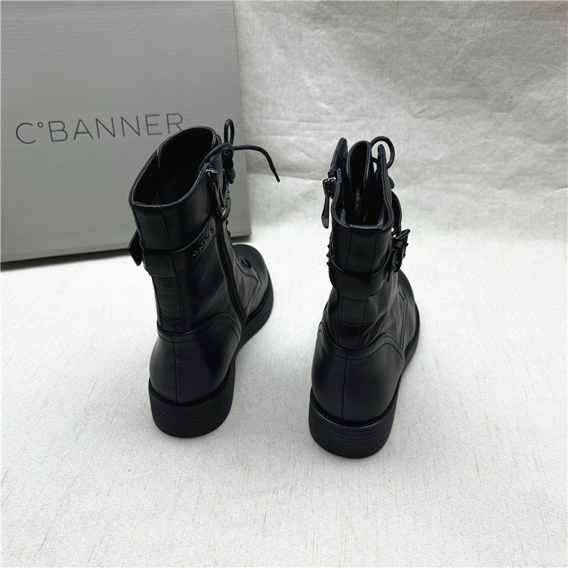 C.BANNER/千百度撤柜正品时尚交叉绑带马丁靴女新款真皮加绒短靴,淘宝优惠券,粉丝福利购,淘宝优惠卷