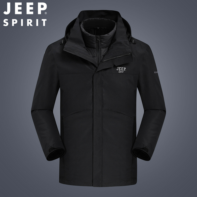 JEEP SPIRIT冲锋衣三合一可拆卸男女情侣秋冬棉服棉衣两件套1006-图2