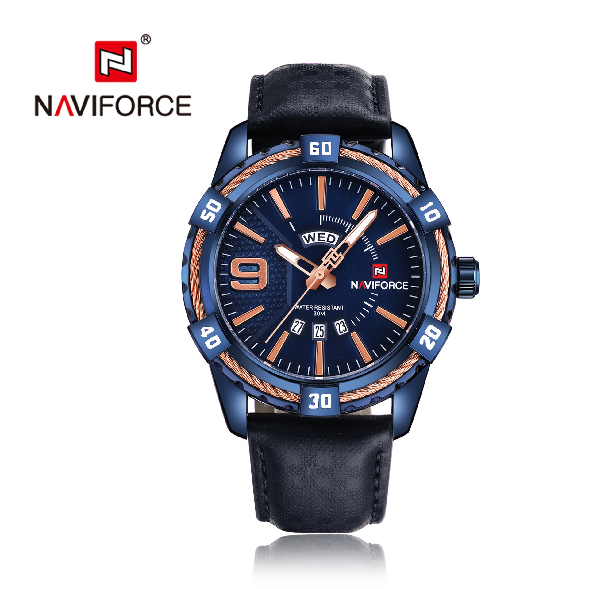 NAVIFORCE 领翔9117皮带手表 日期 星期男士石英手表 防水男表 - 图3