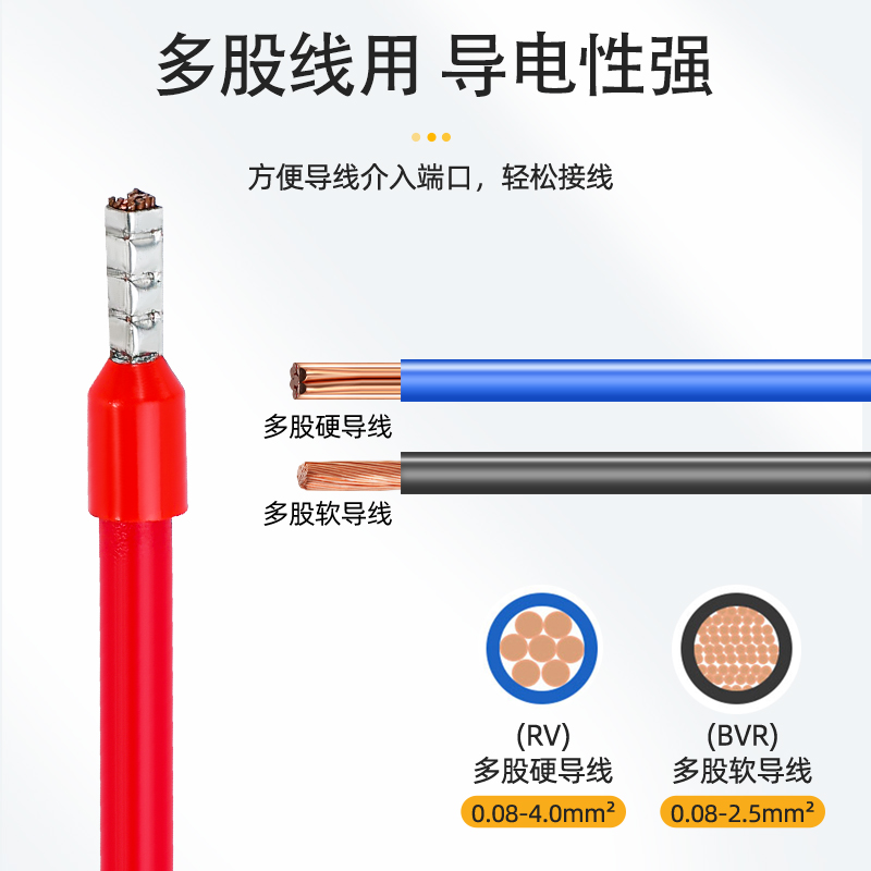 管型端子E1508针形预绝缘端子 VE1008欧式冷压接线端子压线耳黄铜 - 图2