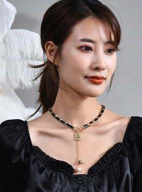 穗爵百搭小众皮绳毛衣链女