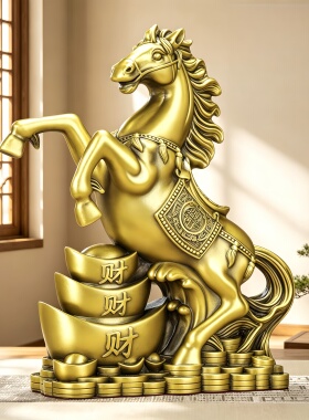 纯铜元宝马生肖马桌面摆件