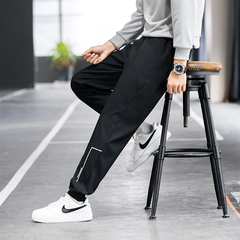 加绒休闲裤男士秋冬季工装长裤子韩版修身潮流百搭拉链束脚运动裤