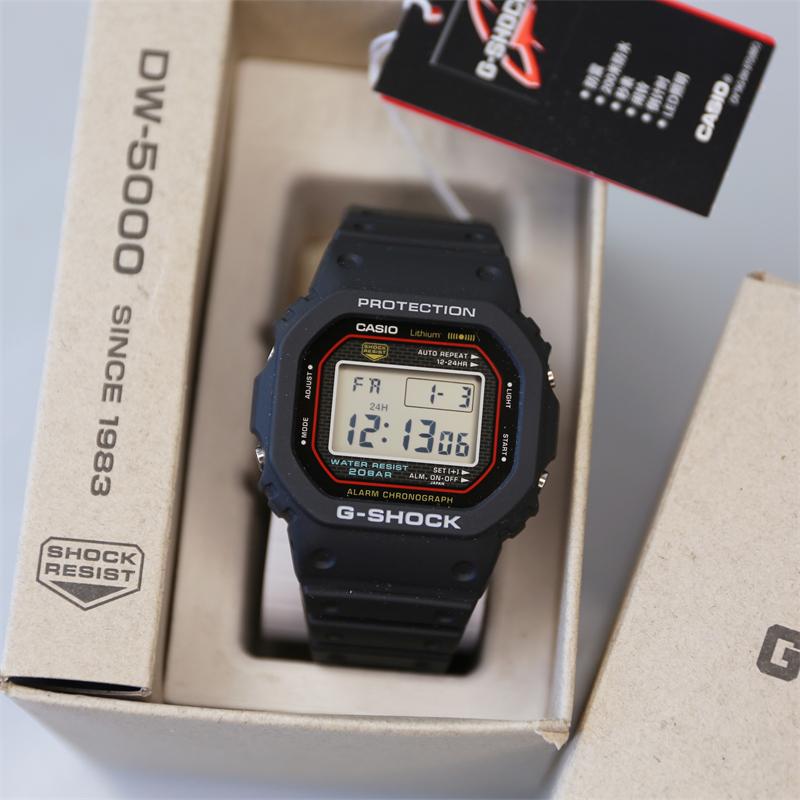 CASIO第一代G-SHOCK初号机型号 DW-5000R-1A红圈原点方块旋盖 - 图1
