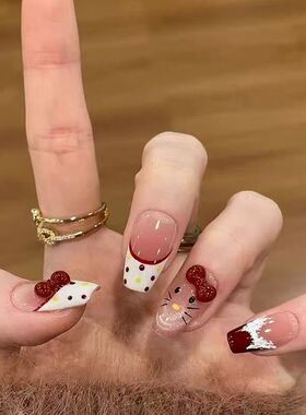 波点ins风kitty猫眼手工穿戴甲