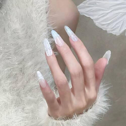 冬季霜雪半手工穿戴新款蓝色法式气质蝴蝶结高级ins温柔美甲显白 - 图2