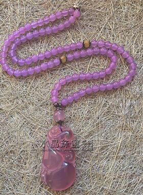 正品天然粉水晶貔貅吊坠项链